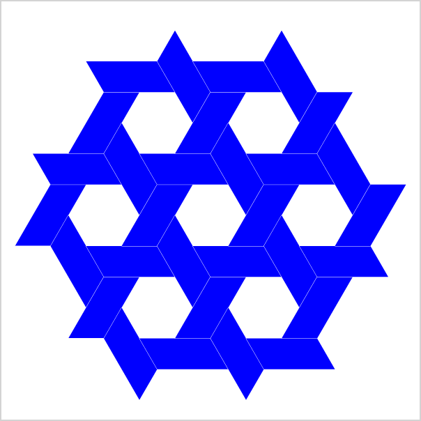 Petra by Steven Naifeh. Series of identical parallelograms to form about seven open hexagons.